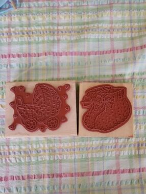 Anita Baby Carriage And Baby Booties Rubber/Wood Stamps